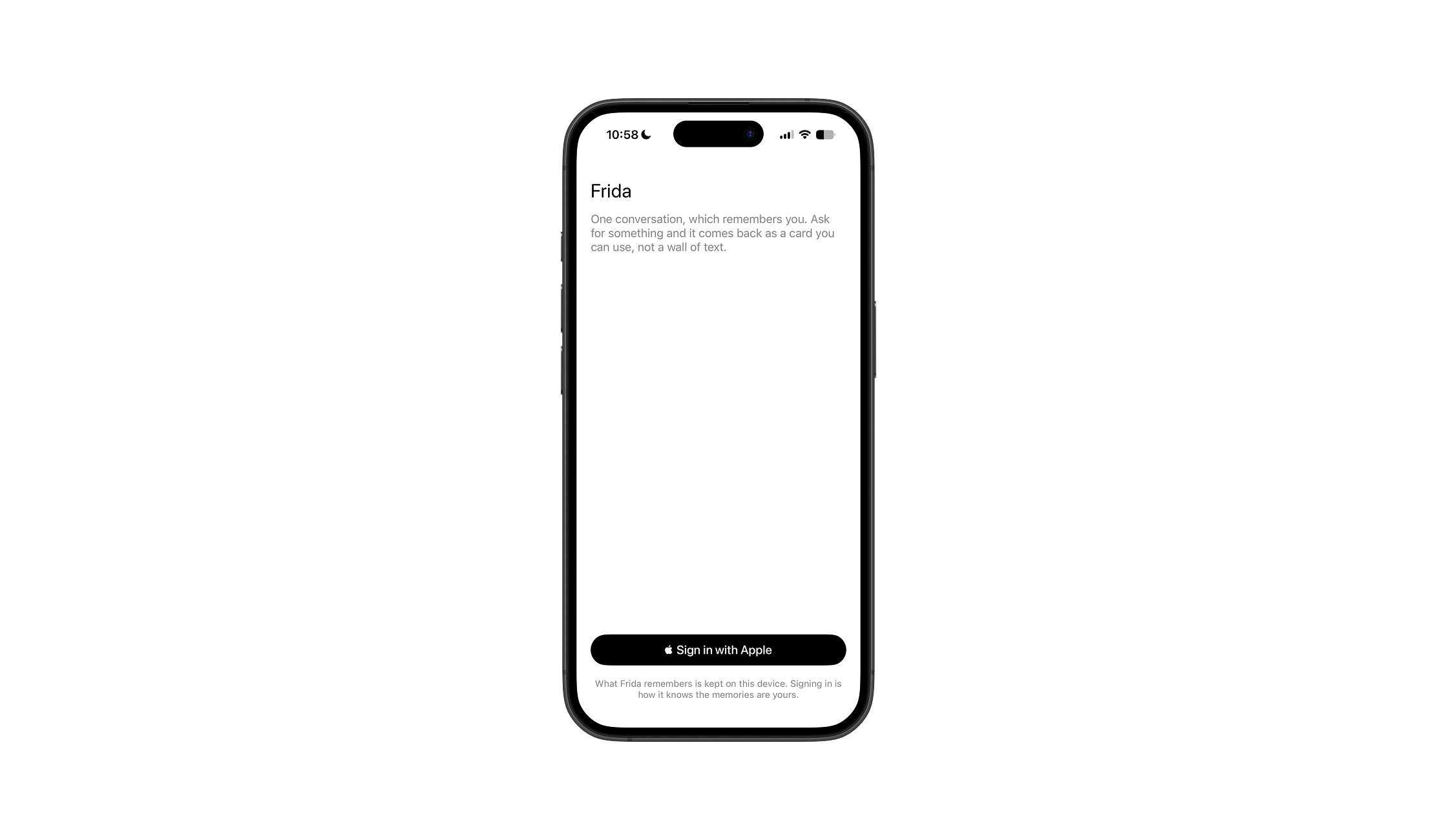 Frida sign-in screen on iPhone
